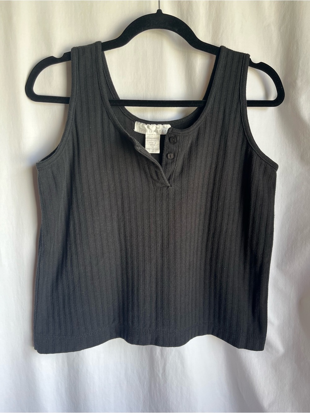 Vintage Y2K The Limited Black Ribbed Henley Tank small